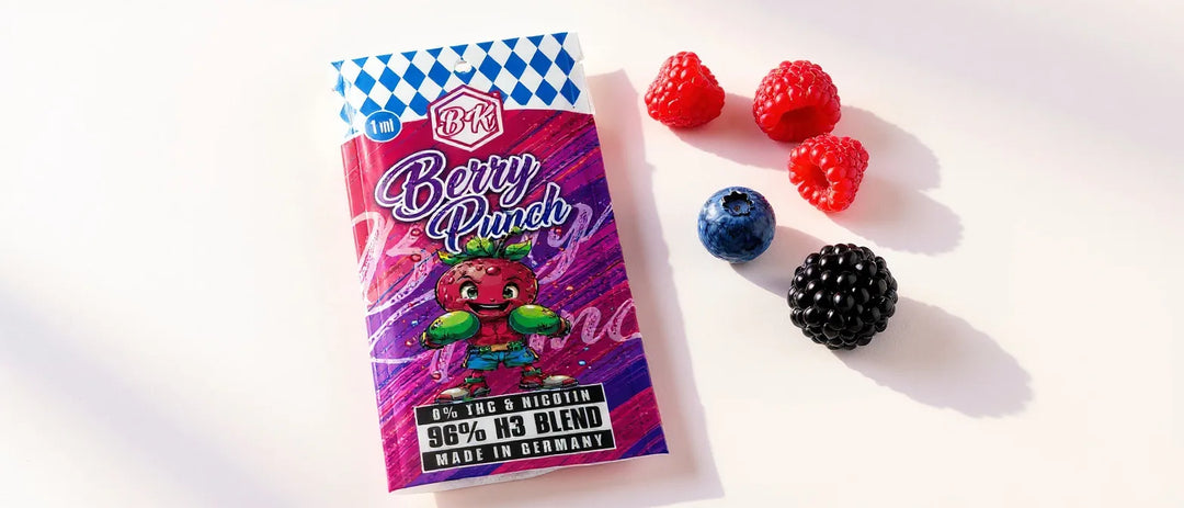 Ist Delta-8-THC legal: legale Alternative, Vape-Beutel mit Himbeeren und Brombeere