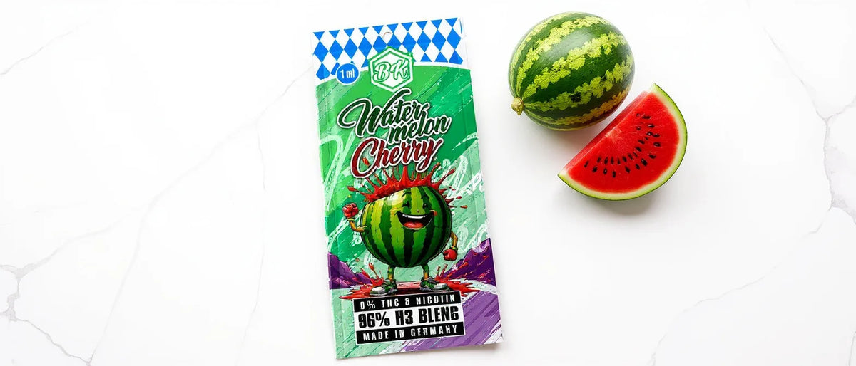 Bavarian Krauts Wirkung: Vape-Beutel mit Wassermelone auf Marmor