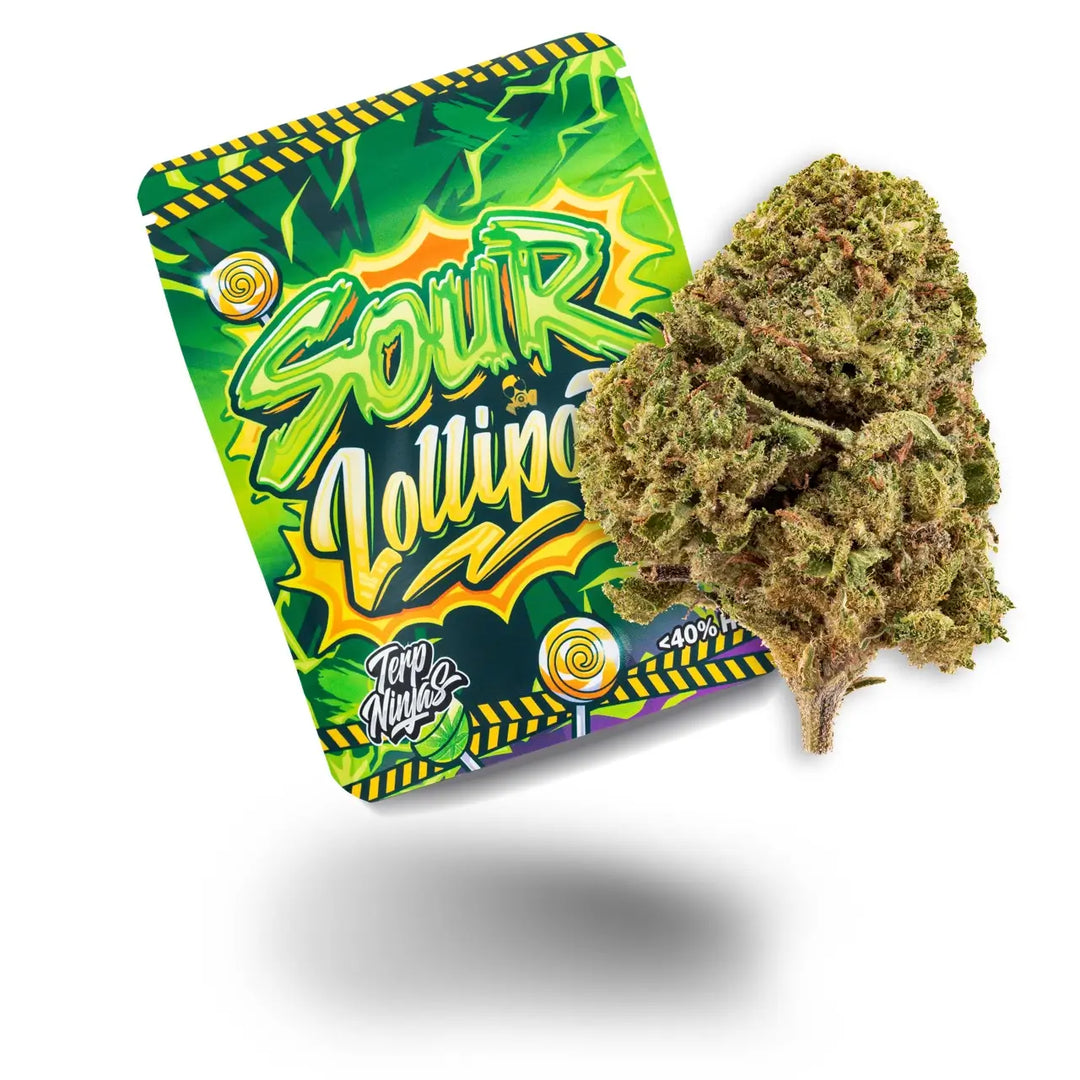 Hanfblüte der Sorte Sour Lollipop in Einzelansicht