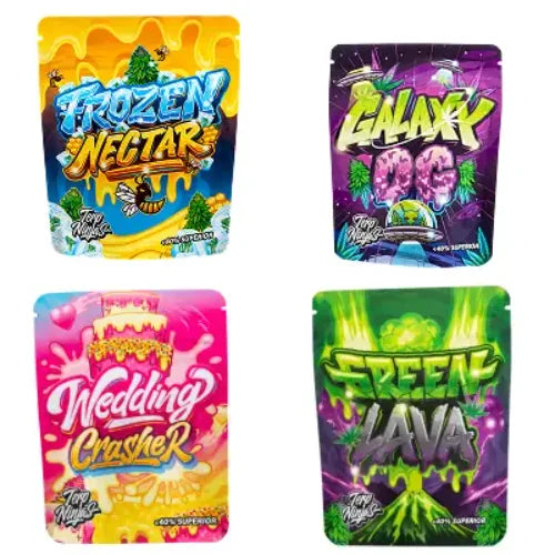 Dragon Buds Probierpaket mit allen vier Blütensorten und Markenlogo